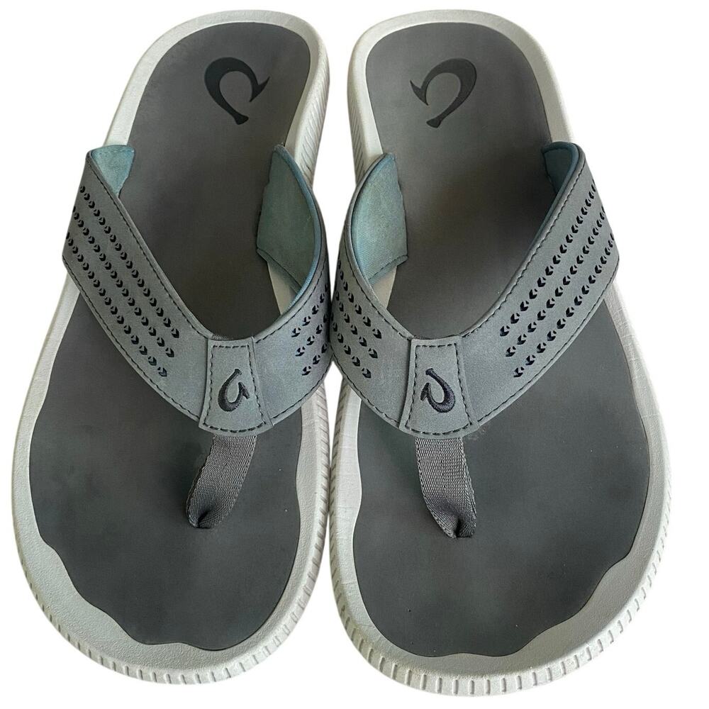 OluKai Ulele Men’s Flipflops, 11(E) wide, Gray, Synthetic, Beach, Vacation